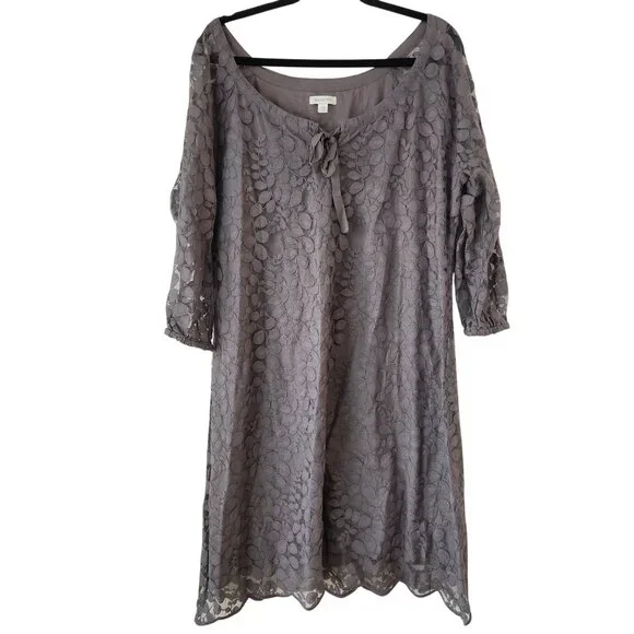 Garnet Hill Grey Boheme Lace Dress Shift Style Cocktail Formal Women's 18 - Picture 2 of 9